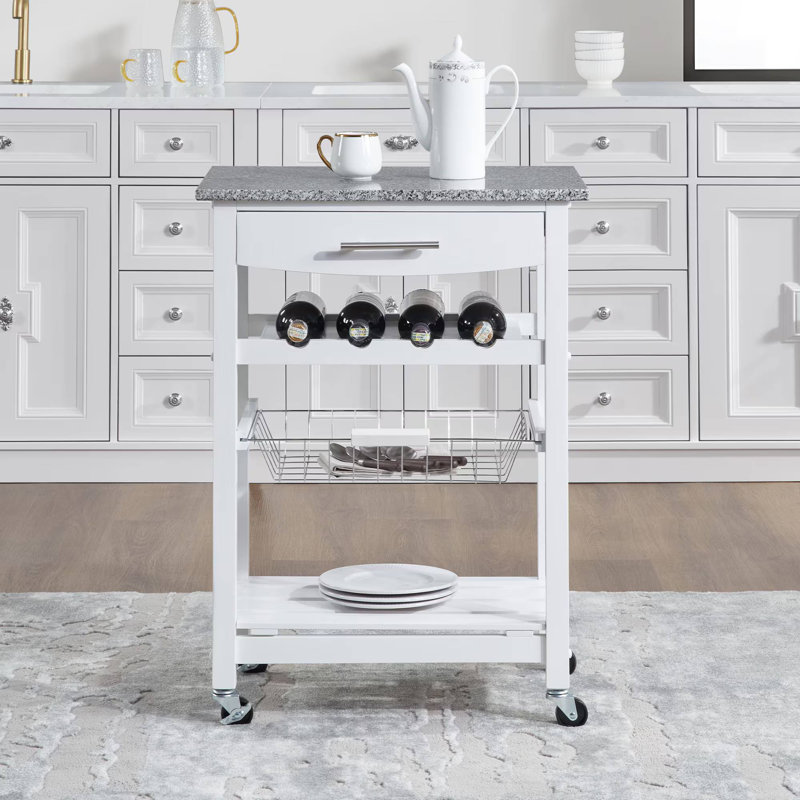 Chariot de service mobile à roulettes, Blanc, 33" H 30" W x 16" D,  Acier inoxydable