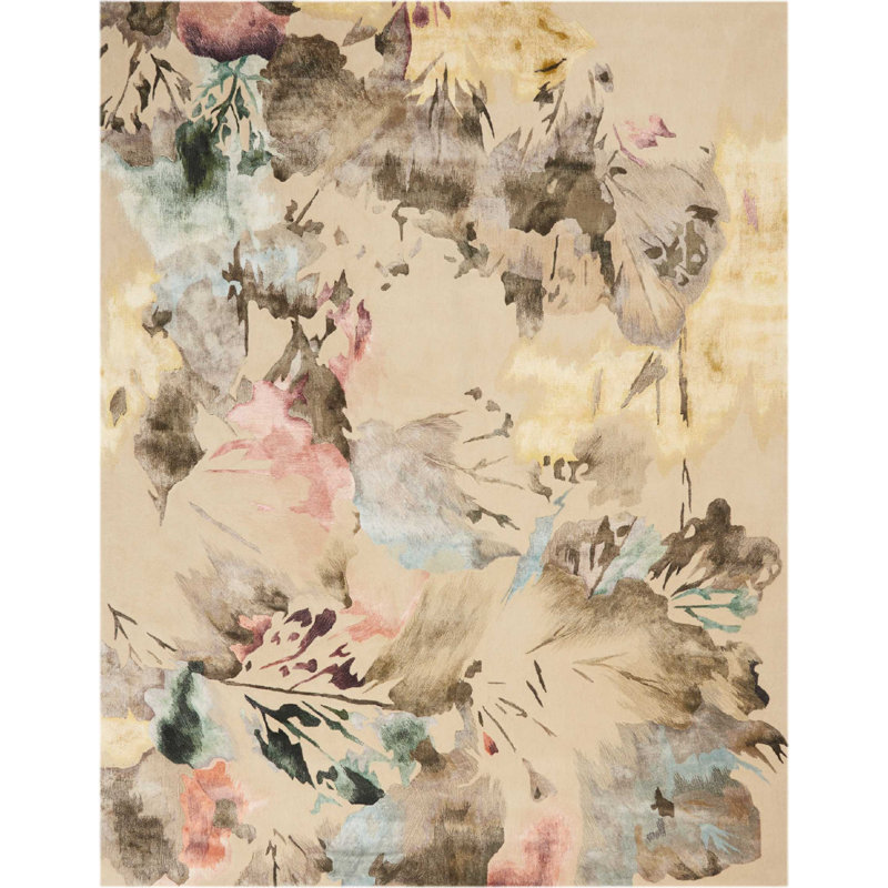 Tapis beige, brun, rose à motif floral touffeté à la main Prismatic - PRS15, Rectangle 8 pi 6 po x 11 pi 6 po