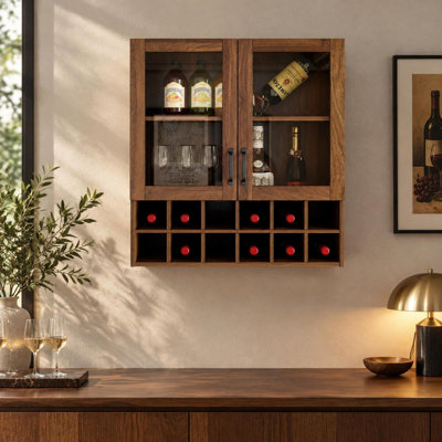 Armoire à vin murale avec portes vitrées et rangement pour bouteilles