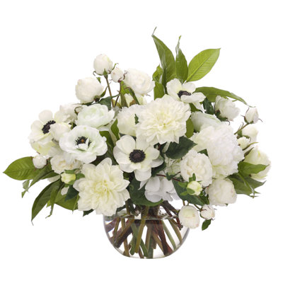 Peony Rose, White, Glass Bubble, 24wx21dx20h