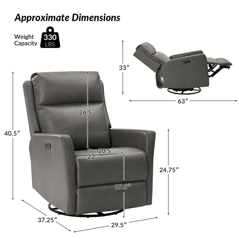 Nurbanu 29.5" W Top Grain Leather recliner, Gray