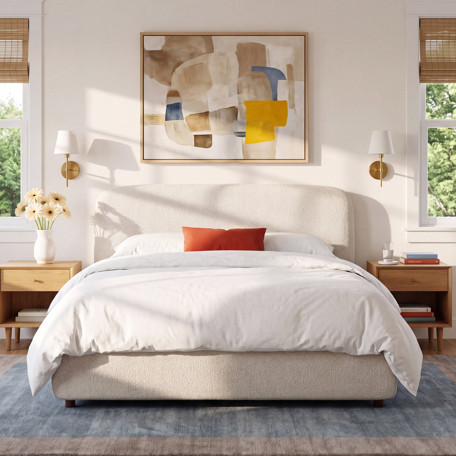 Rainey Upholstered Bed, Cream, Queen