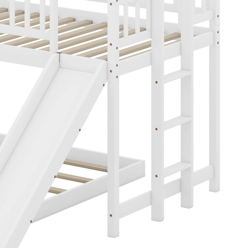 Lit superposé simple au-dessus d'une chambre double avec glissade et échelle intégrée, Blanc