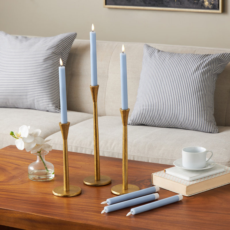 Bougies sans flamme pour l'intérieur et l'extérieur avec télécommande Wax, Pilier 9,85 po x 0,80 po, Bleu clair