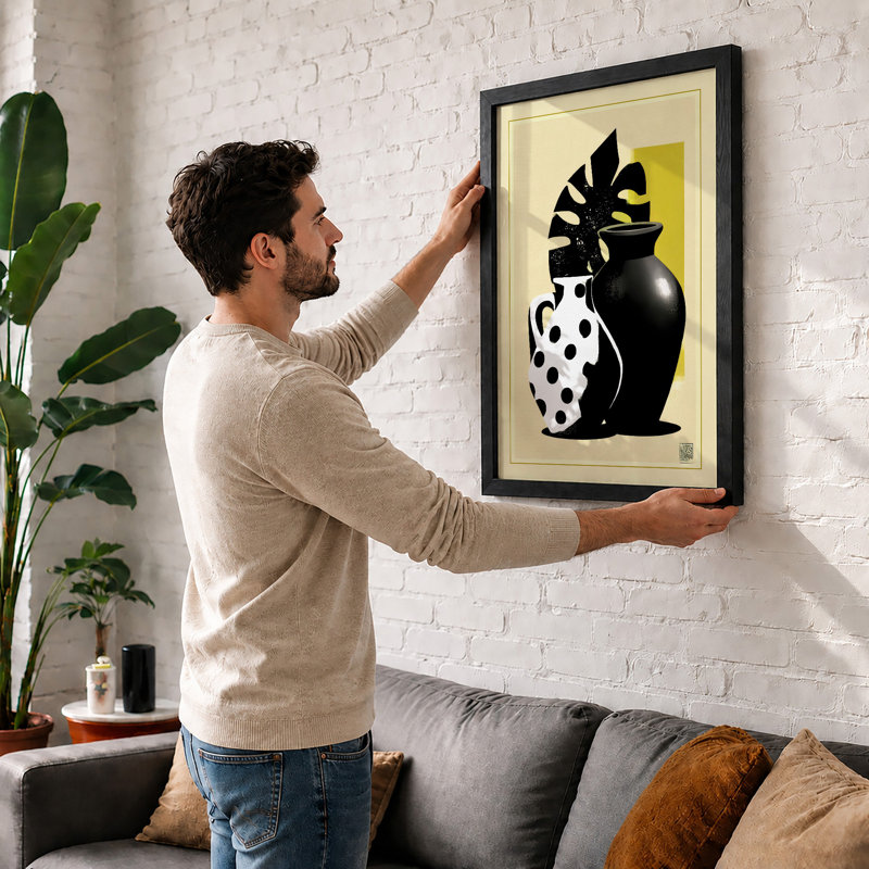 Vessels in Black and White Art Deco 1 Piece Single Picture Frame Wall Art, A2 - 59.4 x 42.0 cm, White