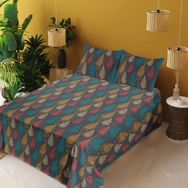 Ambesonne Trees Sheet Set Winter Forest Pattern Dots Charcoal Grey and Multicolor, Calking Sheet Set aith 2 Pillowcases