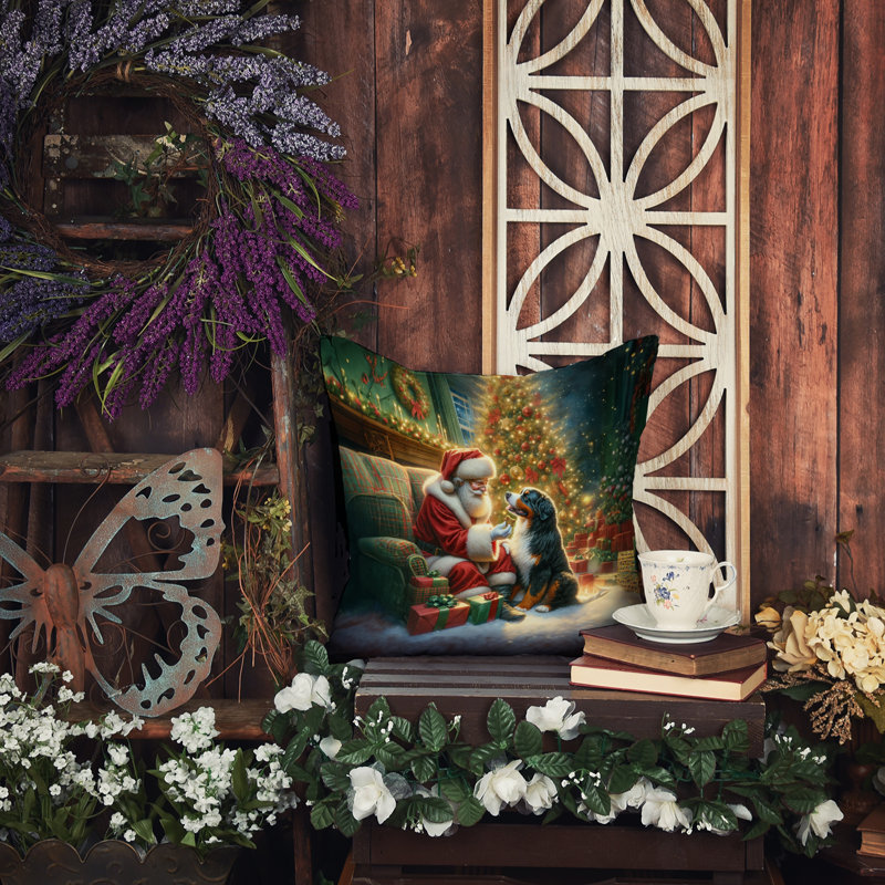 Coussin Bernese Mountain Dog and Santa Claus, H 14 po x l 14 po