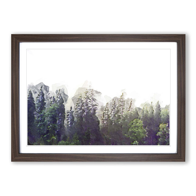 Pine Tree Forest in the Fog - Picture Frame Graphic Art Print on MDF, Walnut Framed, 36cm H x 48cm W x 2cm D