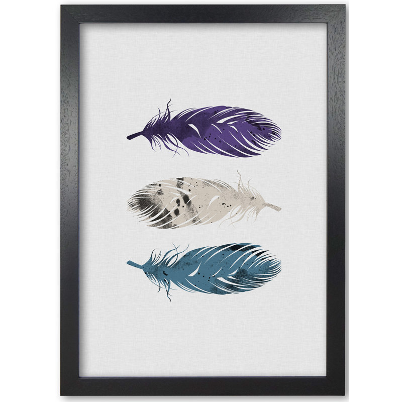 Blue Purple & White Feathers - Single Picture Frame Print, Black Grain Frame, 30 cm H x 21 cm W x 5 cm D