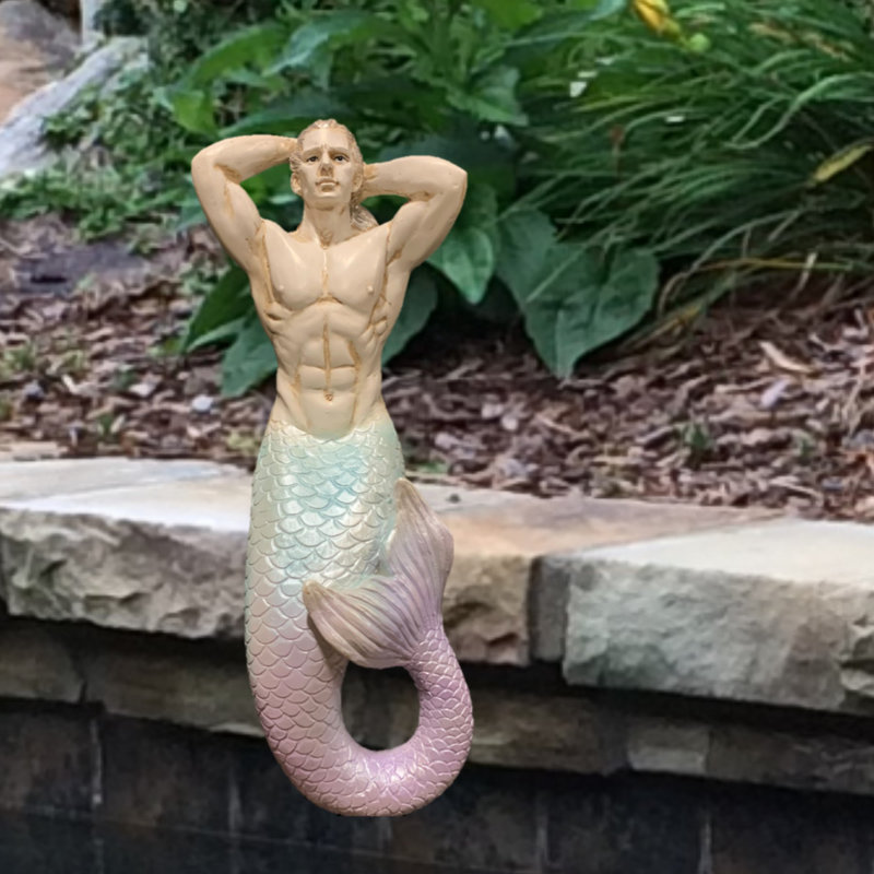 Statue de jardin de sirène Triton, Accent peint