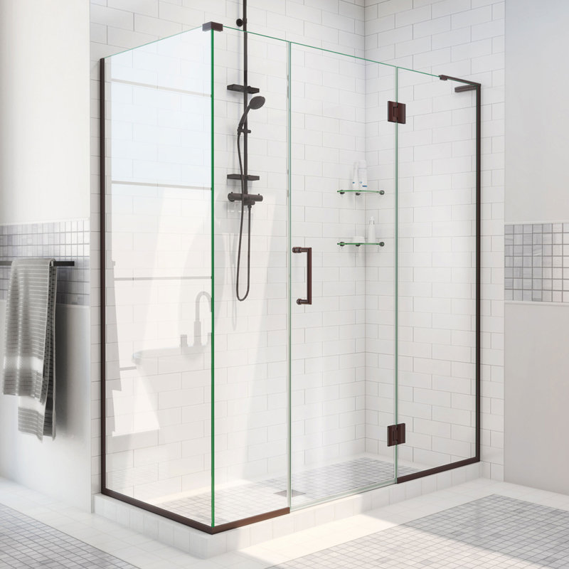 Unidoor-X 64" x 72" Rectangle Hinged Shower Enclosure, Right Opening, Oil Rubbed Bronze