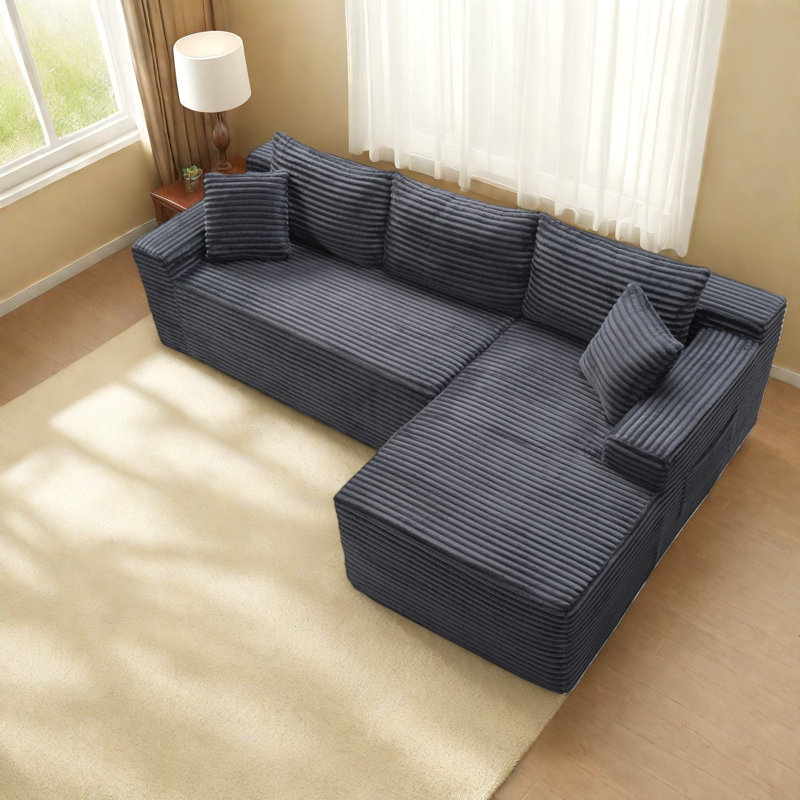 Compression Cloud Sectionals, Corduroy L Shape Modern Home Sofa