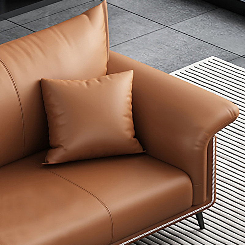 Canapé modulaire brun en cuir véritable, 4, H 34,65 po x l 110,24 po x P 35,43 po