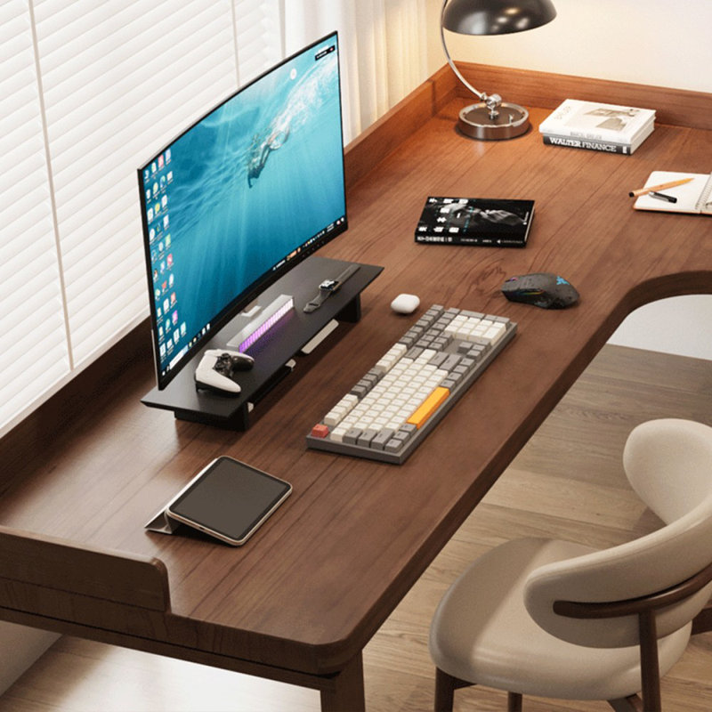 Tan Rectangular Solid Wood desks, 29.53" H x 78.74" W x 47.24" D, Right Hand Return