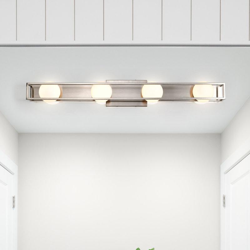 Elys - Meuble-lavabo 4 lumières DEL 32 po avec verre givré Elys, Nickel brossé