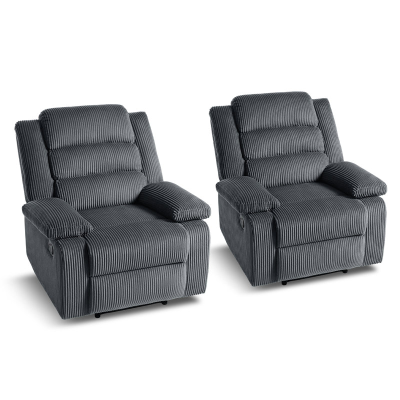 Ameiah Upholstered Dark Gray Corduroy Manual Push Back Recliner Chair with Wingback, Dark Gray