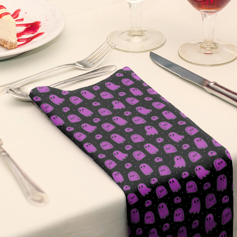 Serviette de coton à motif fantôme, Noir / Mauve, H 0,1 po x l 22 po x P 22 po, Sergé de coton