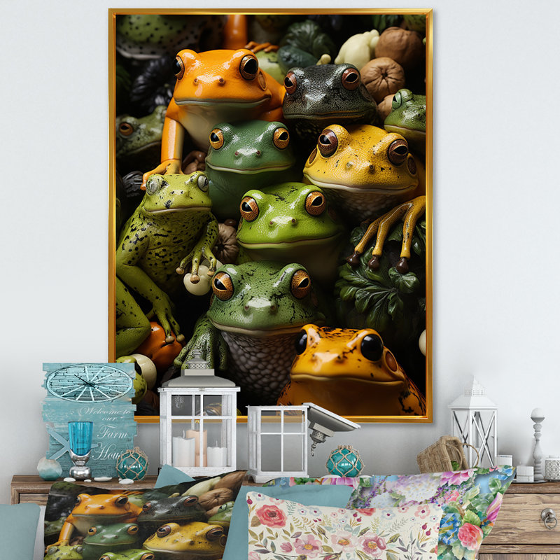 «Toads Family», reproduction sur toile avec cadre flottant, Or, H 44 po x l 34 po x P 1,5 po