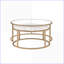 Ensemble de tables basses gigognes 2 pièces avec plateau en métal doré, faux marbre et verre transparent