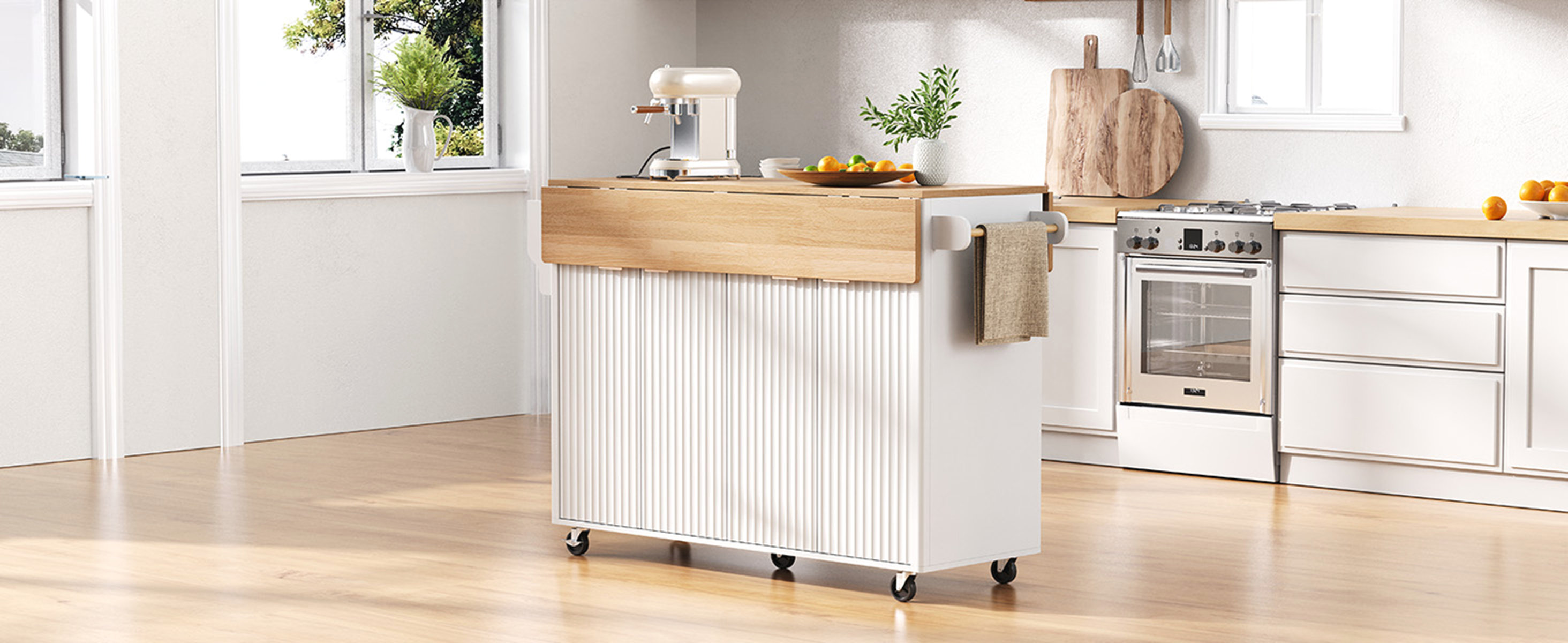 Latitude Run® 55.5" Fluted Kitchen Island with 2 Drop Leaf | Wayfair