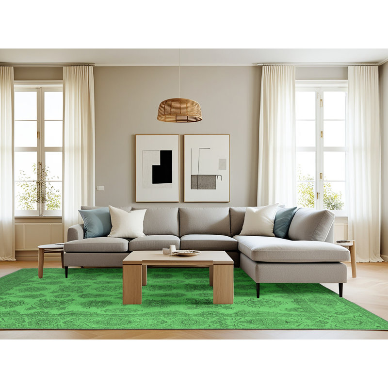 Tapis vert émeraude de style Mid-Century moderne 1008, Rectangle 8 pi x 12 pi