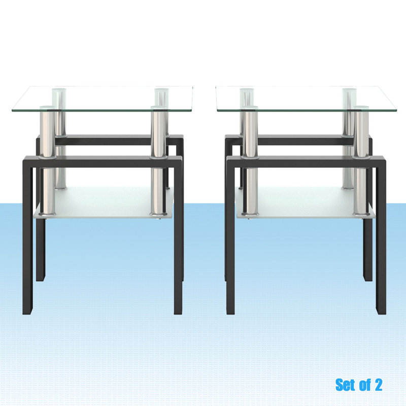 Ensemble de tables de bout en verre de 20,5 po de hauteur Euphrasie, Transparent, Noir