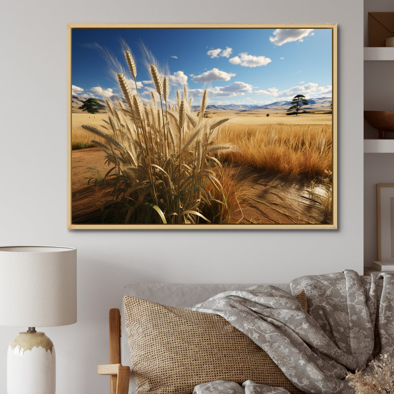 Golden Harvest Meadow Horizon II - prairies, art mural, Cadre flottant brun, H 24 po x l 32 po x P 1 po