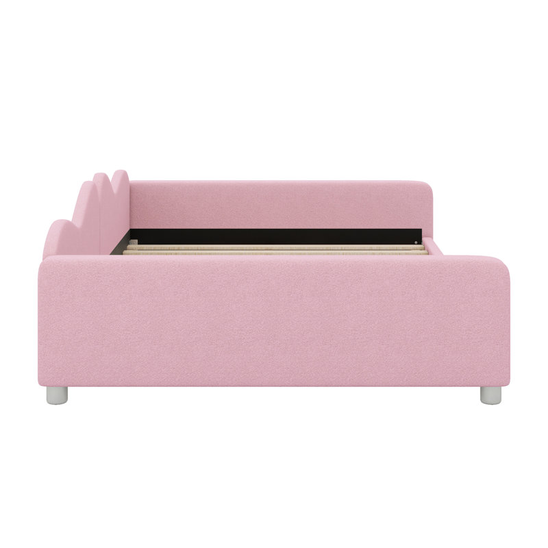 Upholstered Daybed With Cloud-Shaped Backrest, Pink