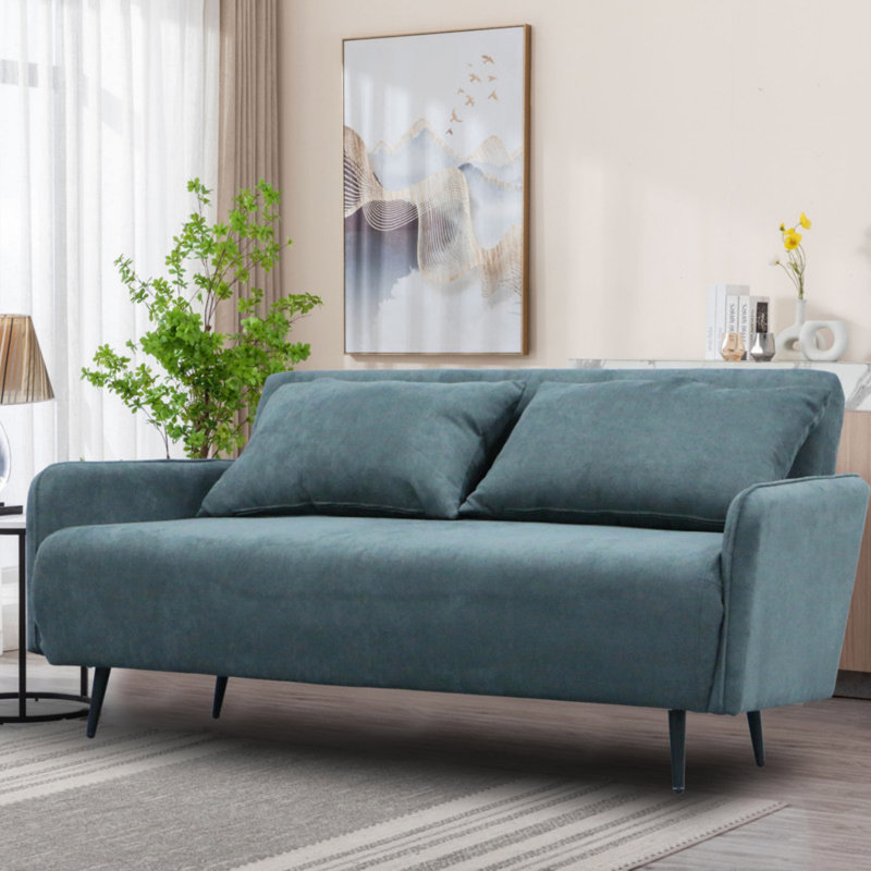Leandro 61"W Fabric Convertible Loveseat Sleeper With Pillows, Gray