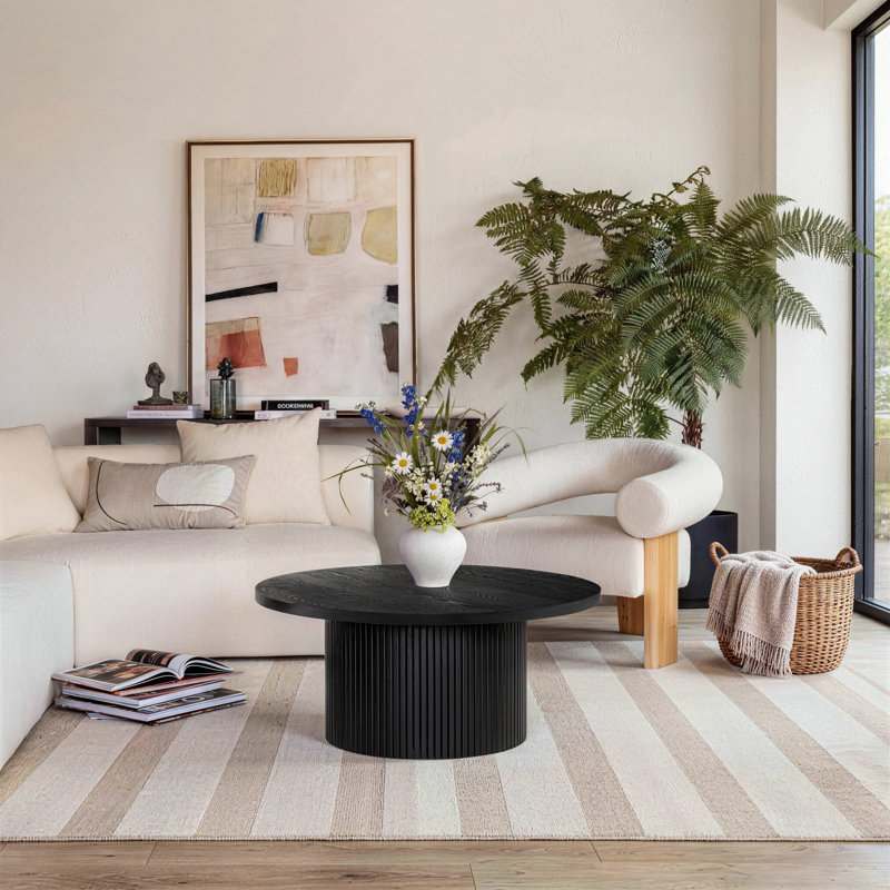 Pedestal Wood Round Coffee Table, Black, 45cm H x 90cm W x 90cm D