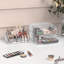 Organisateur de maquillage avec 2 tiroirs et 1 plateau, rangement cosmétique empilable pour meuble-lavabo, porte-pinceau, rouge à lèvres et présentoir à bijoux, motif à losanges durable et élégant-1375288286