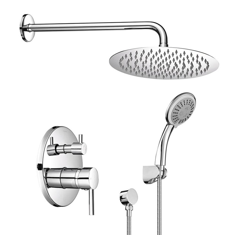 Aquaterior Shower Faucet Set Wall Mount Concealed Mixer Round Shower Head, Silver