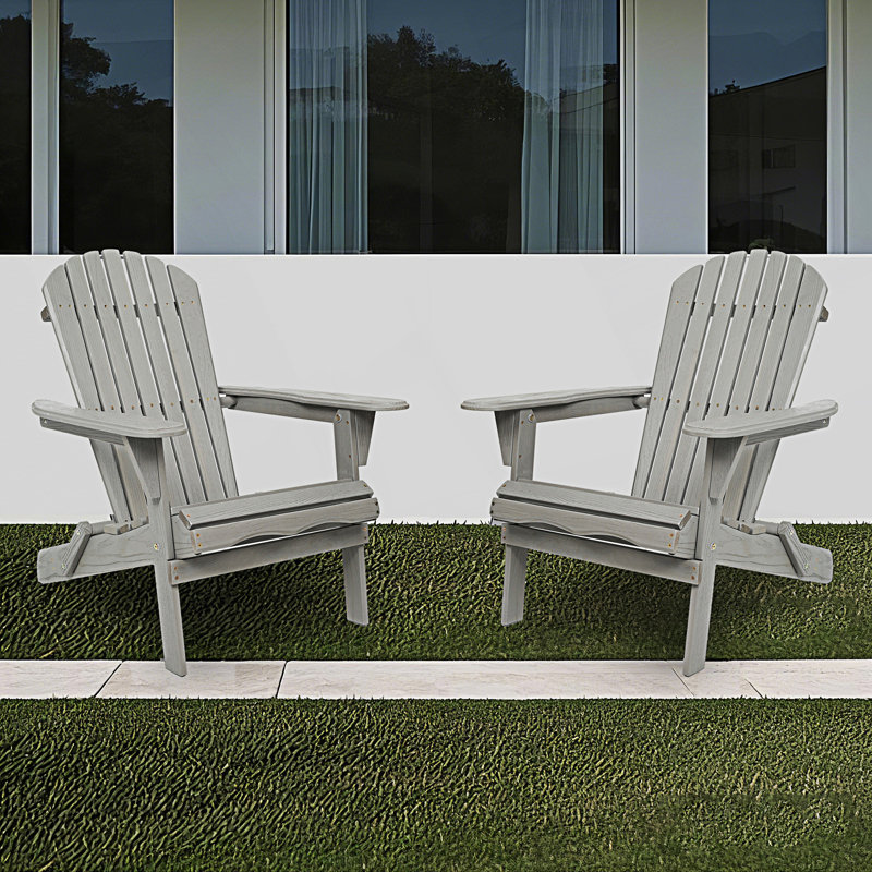 Set Of 2 Outdoor Folding Adirondack Chair, Lounge Patio Chair, Gray