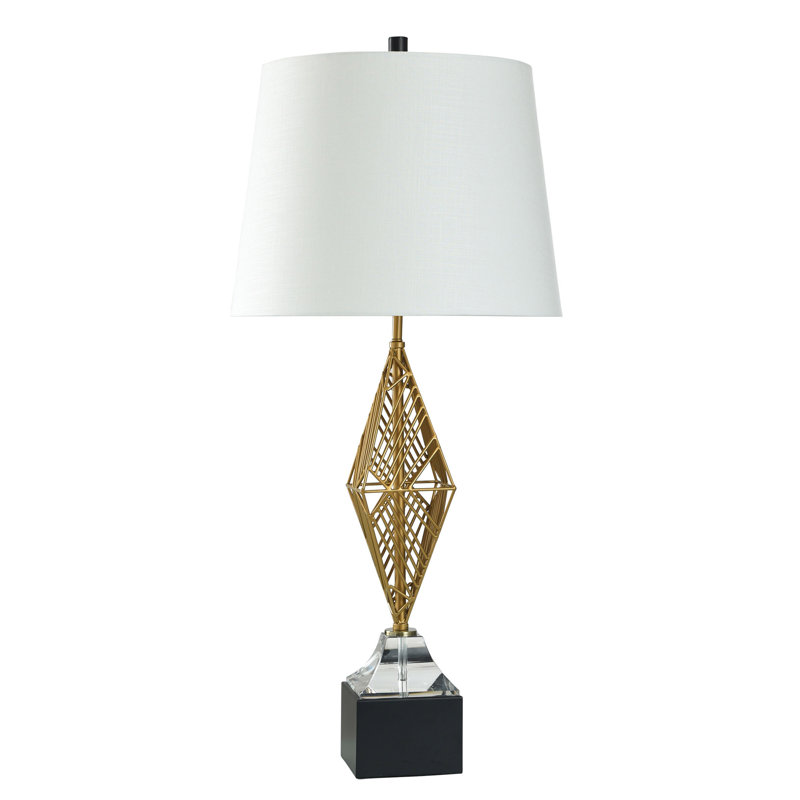 Voile doré - lampe de table en métal - abat-jour blanc