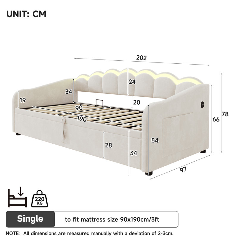 Upholstered Velvet Daybed, Beige