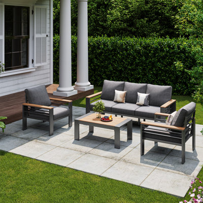 Outdoor Aluminum Patio Furniture Set, 5-Piece Conversation Seating Group With Removable Cushions