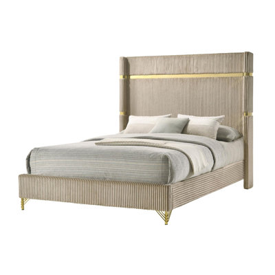 Frozine Beige Upholstered Wingback Bed