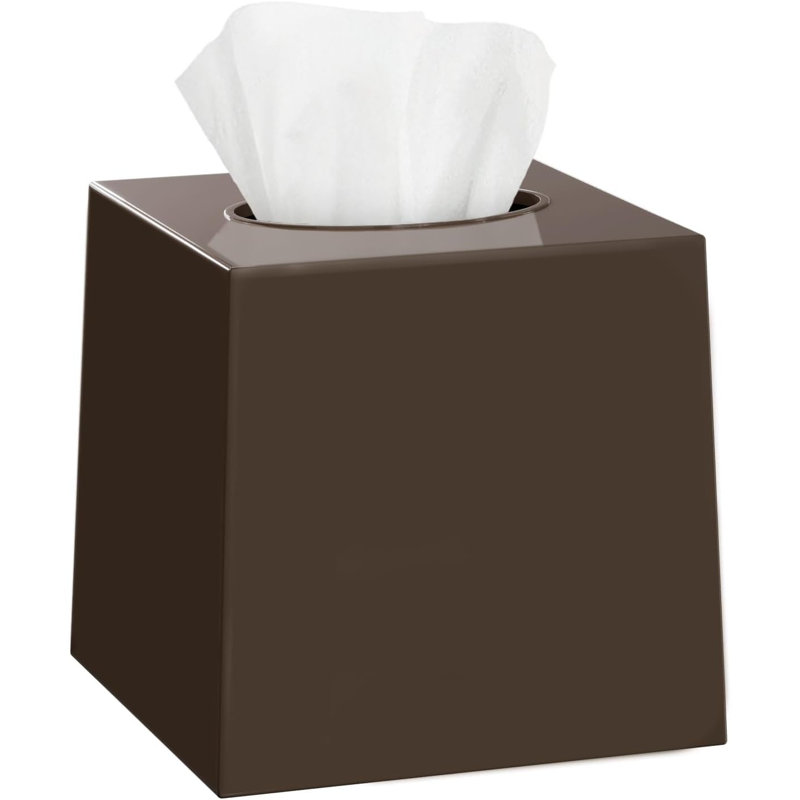 Dwellza Home Square Plastic Tissue Box Cover, Brown