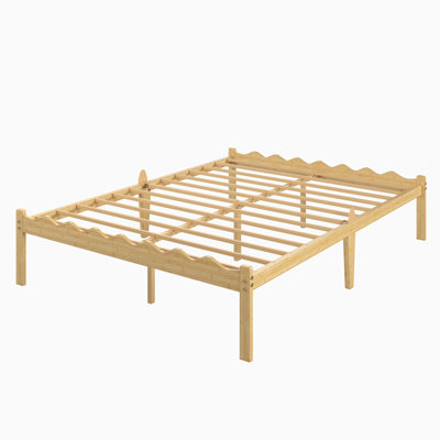14 Inch Natural Bamboo King Size Bed Frame, Warm Tone Modern Style, Heavy-Duty Platform Bed, Wave-Shaped Design to Prevent Mattress Slipping, Squeak-Free & No Wobble, No Box Spring Needed