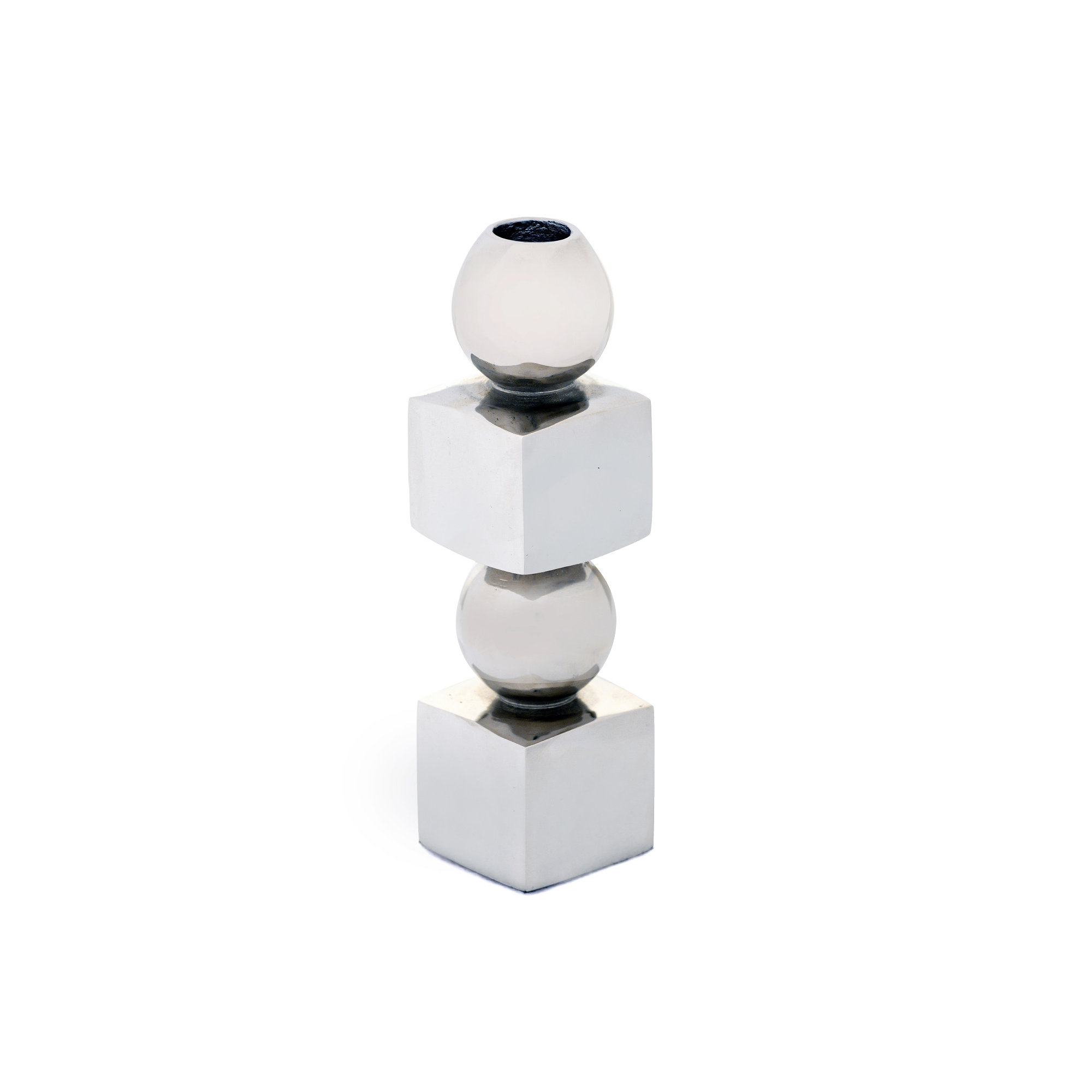 Aluminium Candle Holder Med, 8" H x 2" W x 2" D, Silver