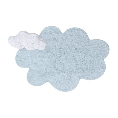 Solid Colour Handmade Tufted Novelty Cotton Area Rug in Blue/ Soft blue