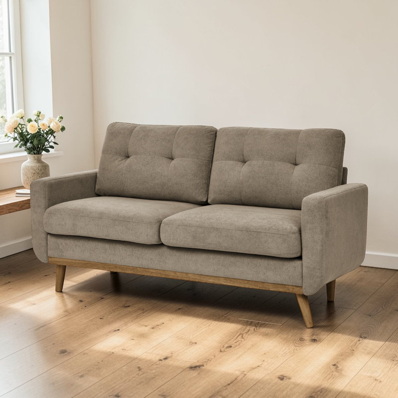 Brooklington 67.7" Square Arm Loveseat with Wooden Legs (Legs Tone May Vary), Camel Polyester