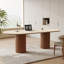 Bureau 71 po, table ovale moderne, blanc brillant, avec deux pieds en bois massif-188810724-188840412