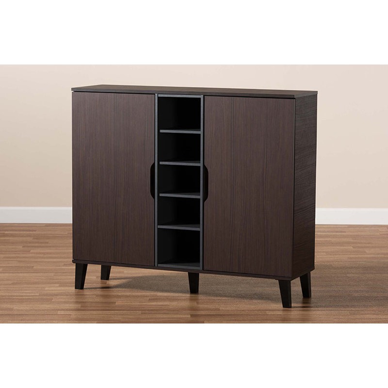 25 Pair Shoe Storage Cabinet, Dark Brown/Gray