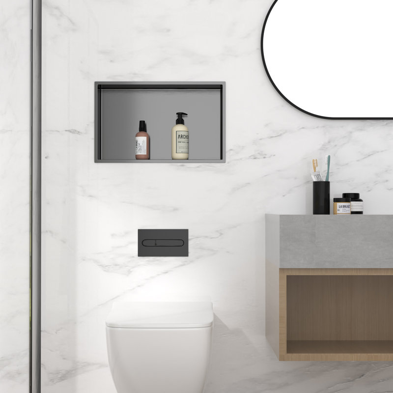 21'' W x 13'' H Bathroom Shower Niche, Stainless Steel Rectangular Wall Niche, Gunmetal Black, Gunmetal Black
