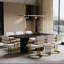 Ensemble de 8 chaises de salle à manger luxueuses en lin respirant avec pieds en acier inoxydable 304 brossé or