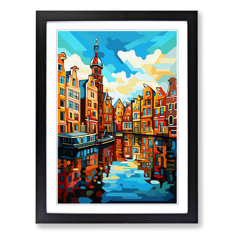 XYZ-FRM-V1223-1793 Amsterdam Cubism - Single Picture Frame Print on Wood, 34cm H x 25cm W x 2cm D, Black 