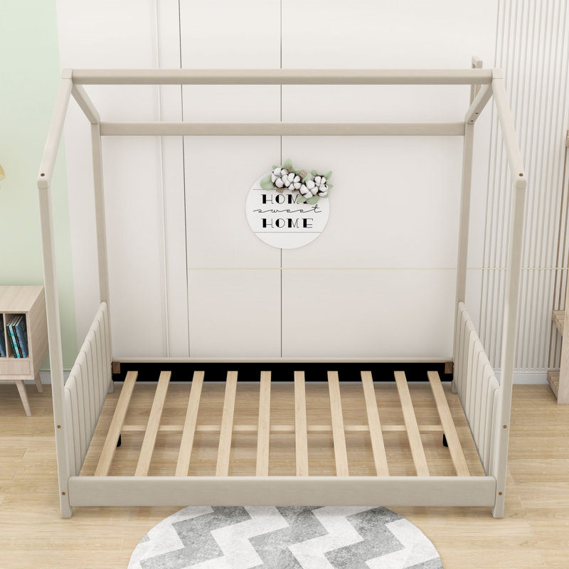 Lit plateforme à baldaquin capitonné Bussell, Double, Beige