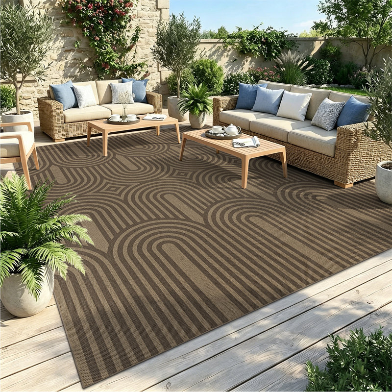 Tapis tissé pour l'intérieur et l'extérieur , Brun / Beige, Rectangle 8 pi x 10 pi