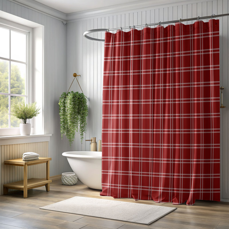 Rideau de douche Noel Tartan_0040, H 74 po x l 71 po